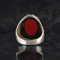 American Eagle Red Agate Stone 925 Sterling Silver Men Handmade Ring