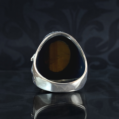 Wolf Tooth Brown 925 Silver Men Tiger Eye Stone Ring