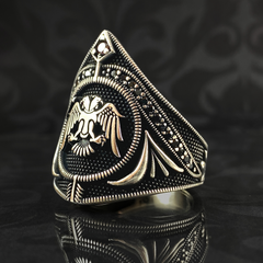 Double Head Eagle 925 Sterling Silver Turkish Handmade Men Ring