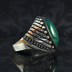 Green Agate Gemstone 925 Sterling Silver Men Handmade Ring