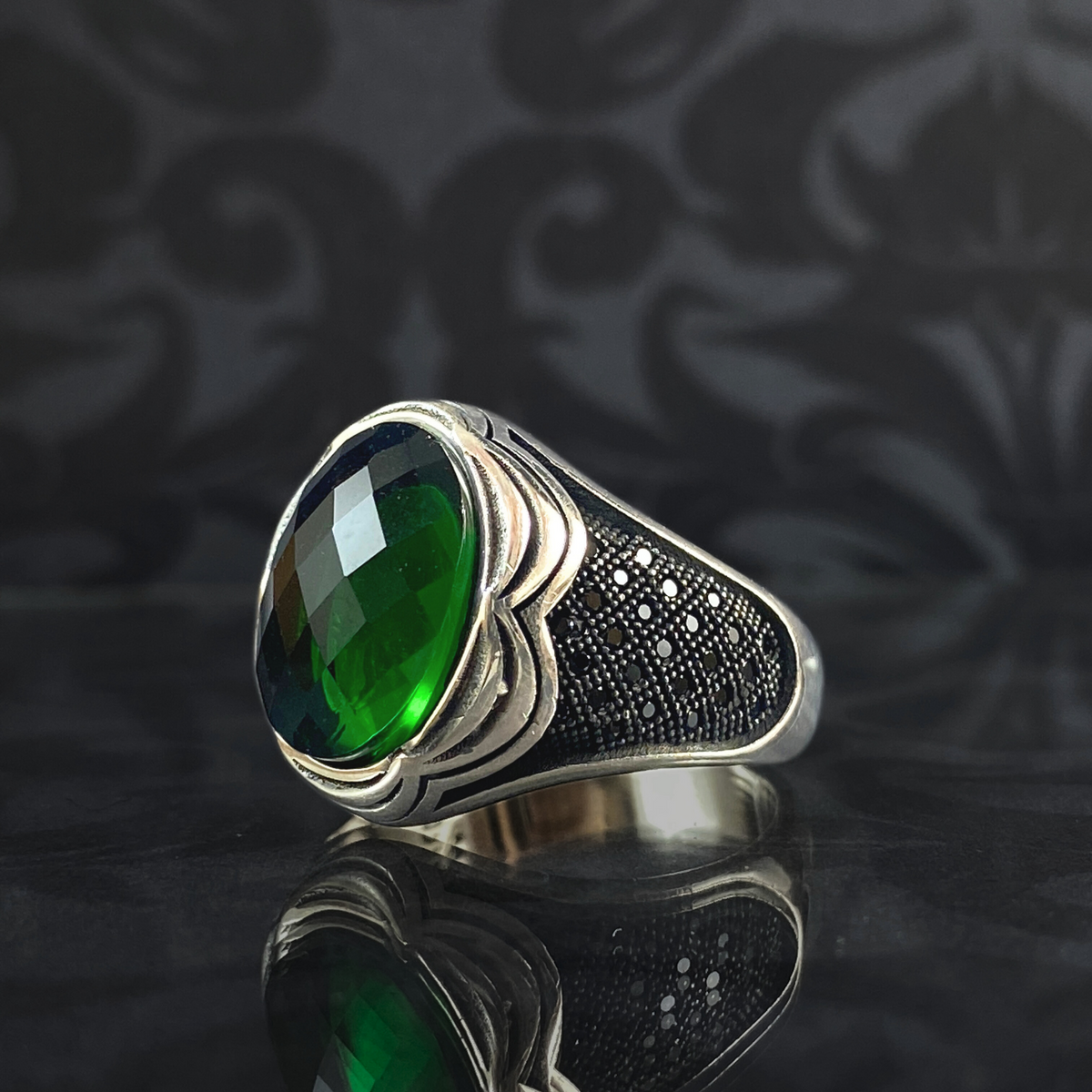 Emerald Stone 925 Sterling Silver Men Handmade Ring