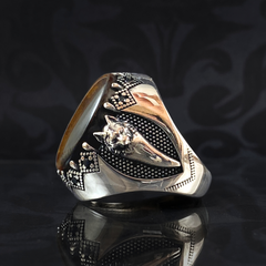 Wolf Tooth Brown 925 Silver Men Tiger Eye Stone Ring