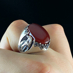 American Eagle Red Agate Stone 925 Sterling Silver Men Handmade Ring