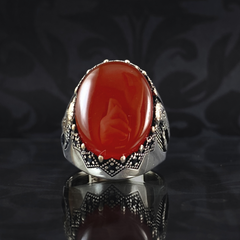 American Eagle Red Agate Stone 925 Sterling Silver Men Handmade Ring