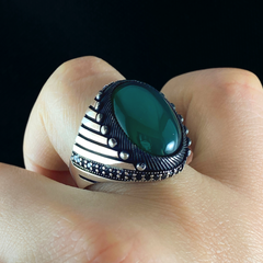 Green Agate Gemstone 925 Sterling Silver Men Handmade Ring