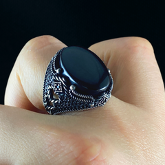 Men Handmade Black Onyx Stone 925 Sterling Silver Ring