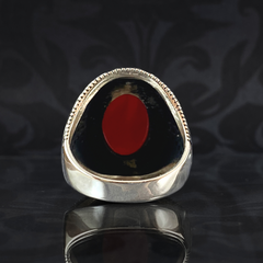 Men Handmade 925 Sterling Silver Red Agate Stone Ring