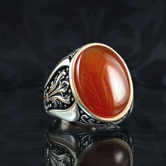 Red Agate Handmade Stone 925 Sterling Silver Men Ring