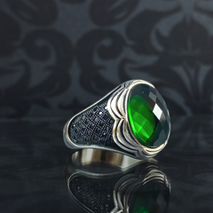 Emerald Stone 925 Sterling Silver Men Handmade Ring