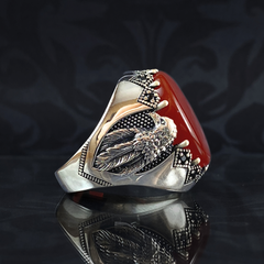 American Eagle Red Agate Stone 925 Sterling Silver Men Handmade Ring