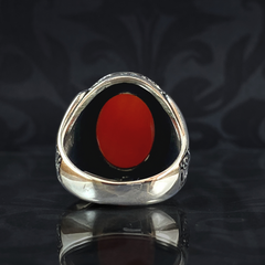 Red Agate Handmade Stone 925 Sterling Silver Men Ring