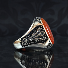 Red Agate Handmade Stone 925 Sterling Silver Men Ring