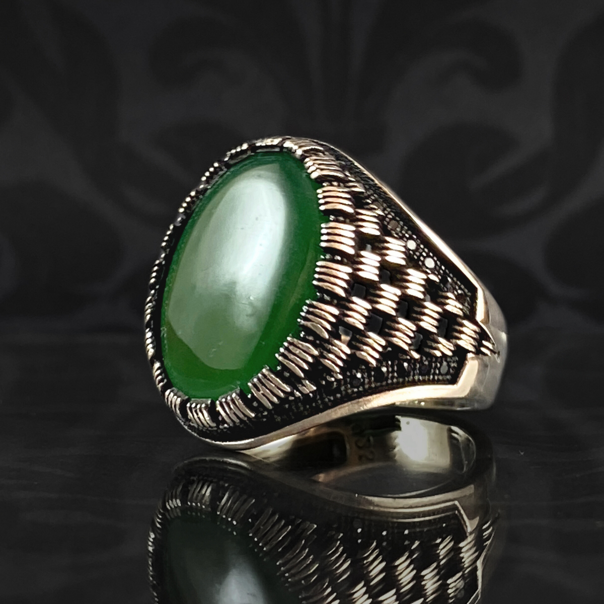 Green Agate Stone 925 Sterling Silver Men Handmade Ring