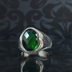 Emerald Stone 925 Sterling Silver Men Handmade Ring