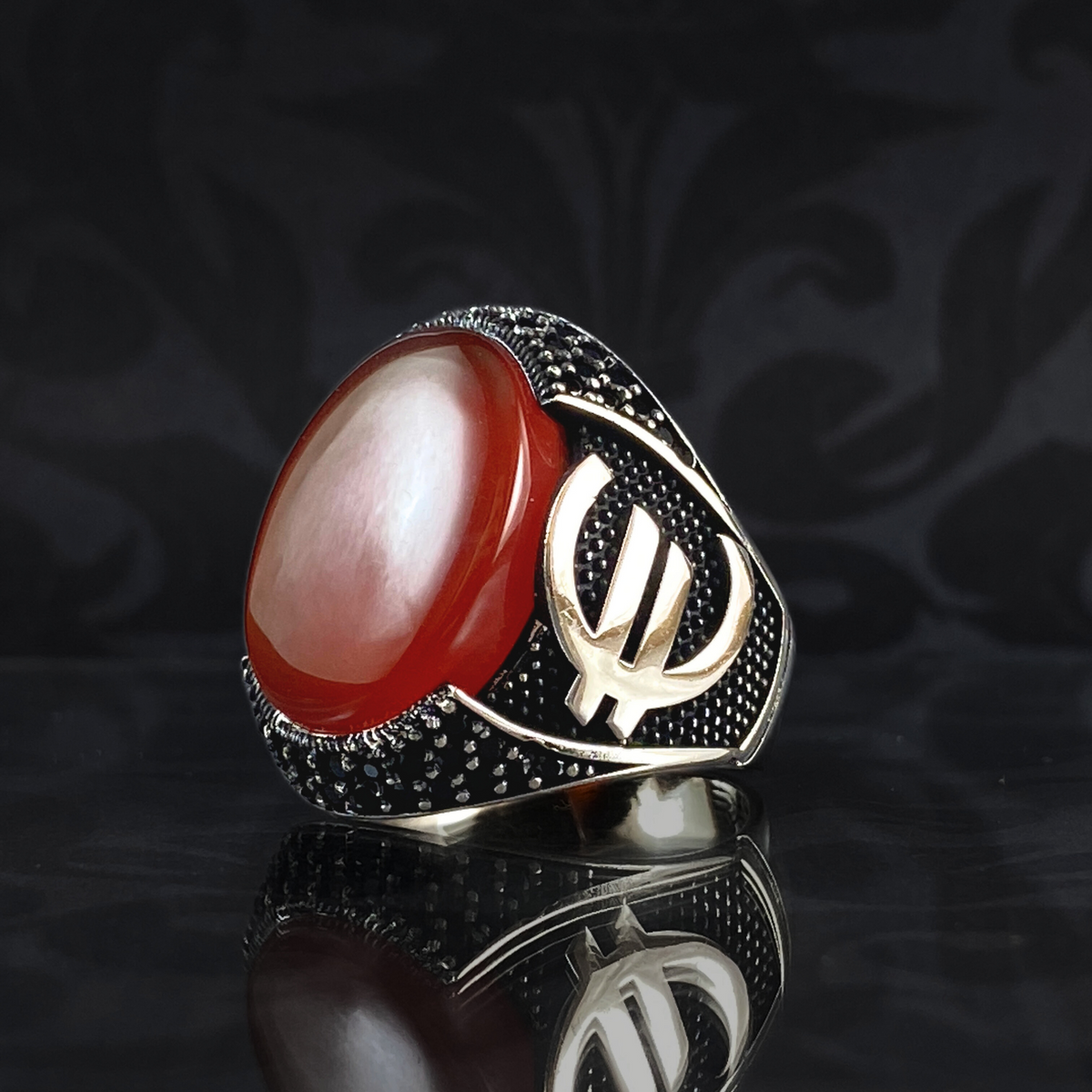 Euro Money 925 Sterling Silver Red Agate Gemstone Men Ring