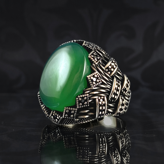 Green Agate Gemstone 925 Sterling Silver Men Handmade Ring