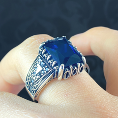 Sapphire Gemstone 925 Sterling Silver Men Handmade Ring