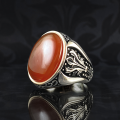 Red Agate Handmade Stone 925 Sterling Silver Men Ring