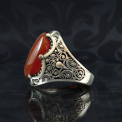 Red Agate Stone 925 Sterling Silver Men Handmade Ring