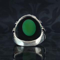 Green Agate Gemstone 925 Sterling Silver Men Handmade Ring