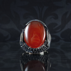 Euro Money 925 Sterling Silver Red Agate Gemstone Men Ring