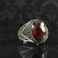 Red Ruby Stone 925 Solid Silver Turkish Classic Ring