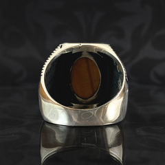 Large Brown Tiger Eye Stone 925 Sterling Silver Men Handmade Ring