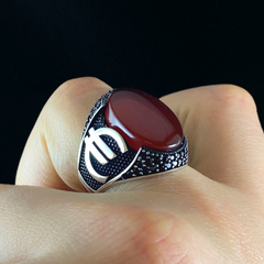 Euro Money 925 Sterling Silver Red Agate Gemstone Men Ring