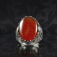 American Eagle Red Agate Stone 925 Sterling Silver Men Handmade Ring