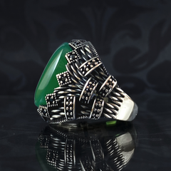 Green Agate Gemstone 925 Sterling Silver Men Handmade Ring