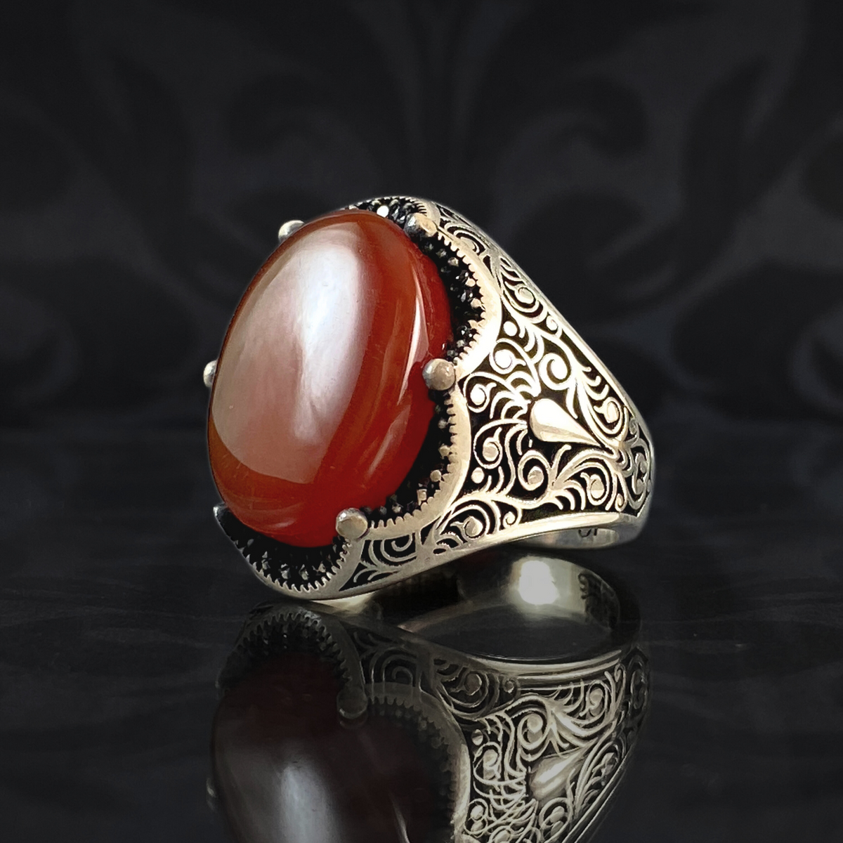 Red Agate Stone 925 Sterling Silver Men Handmade Ring