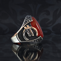 Euro Money 925 Sterling Silver Red Agate Gemstone Men Ring