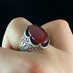 Red Agate Stone 925 Sterling Silver Men Handmade Ring