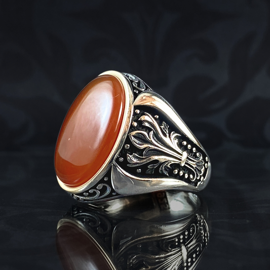 Red Agate Handmade Stone 925 Sterling Silver Men Ring