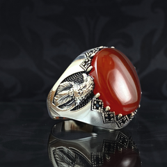 American Eagle Red Agate Stone 925 Sterling Silver Men Handmade Ring