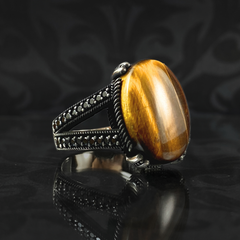 Brown Tiger Eye Stone 925 Sterling Silver Men Handmade Ring