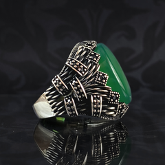 Green Agate Gemstone 925 Sterling Silver Men Handmade Ring