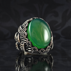 Green Agate Gemstone 925 Sterling Silver Men Handmade Ring