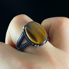 Brown Tiger Eye Stone 925 Sterling Silver Men Handmade Ring