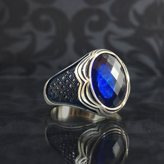 Sapphire Ring 925 Solid Silver Men Handmade