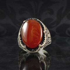 Red Agate Stone 925 Sterling Silver Men Handmade Ring