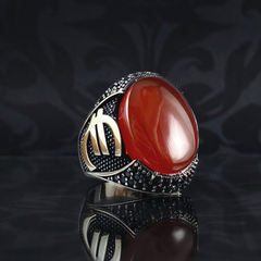 Euro Money 925 Sterling Silver Red Agate Gemstone Men Ring