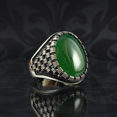 Anillo de plata maciza de piedra esmeralda 925, anillo de piedra preciosa esmeralda verde 