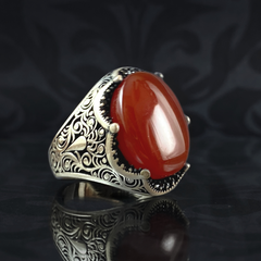 Red Agate Stone 925 Sterling Silver Men Handmade Ring