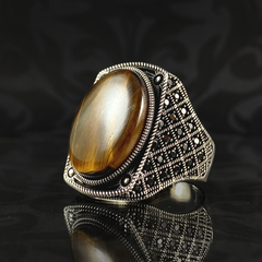 Brown Tiger Eye Stone 925 Sterling Silver Men Handmade Turkish Ring