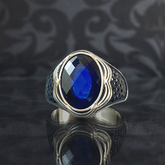 Sapphire Ring 925 Solid Silver Men Handmade