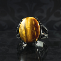 Brown Tiger Eye Stone 925 Sterling Silver Men Handmade Ring