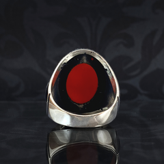 Euro Money 925 Sterling Silver Red Agate Gemstone Men Ring