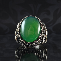 Green Agate Gemstone 925 Sterling Silver Men Handmade Ring