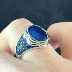 Sapphire Ring 925 Solid Silver Men Handmade